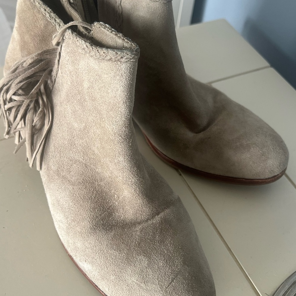 Sam Eldeman Fringe Ankle Boots - Taupe